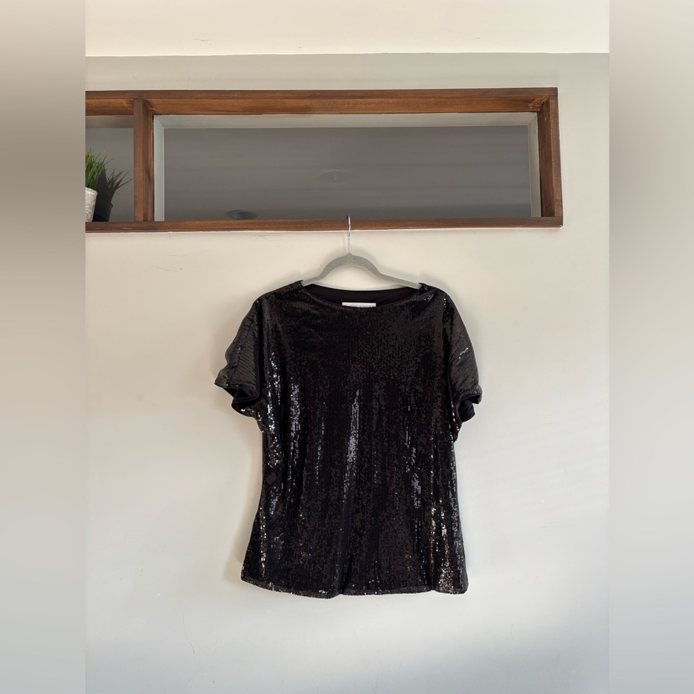 Elegant Black Sequin Short Sleeve Top